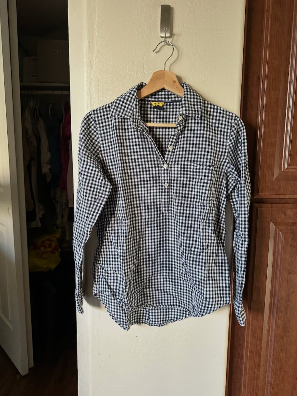 Prince & Fox Women's Blue White Plaid Button-Up Shirt Long Sleeve Size XS